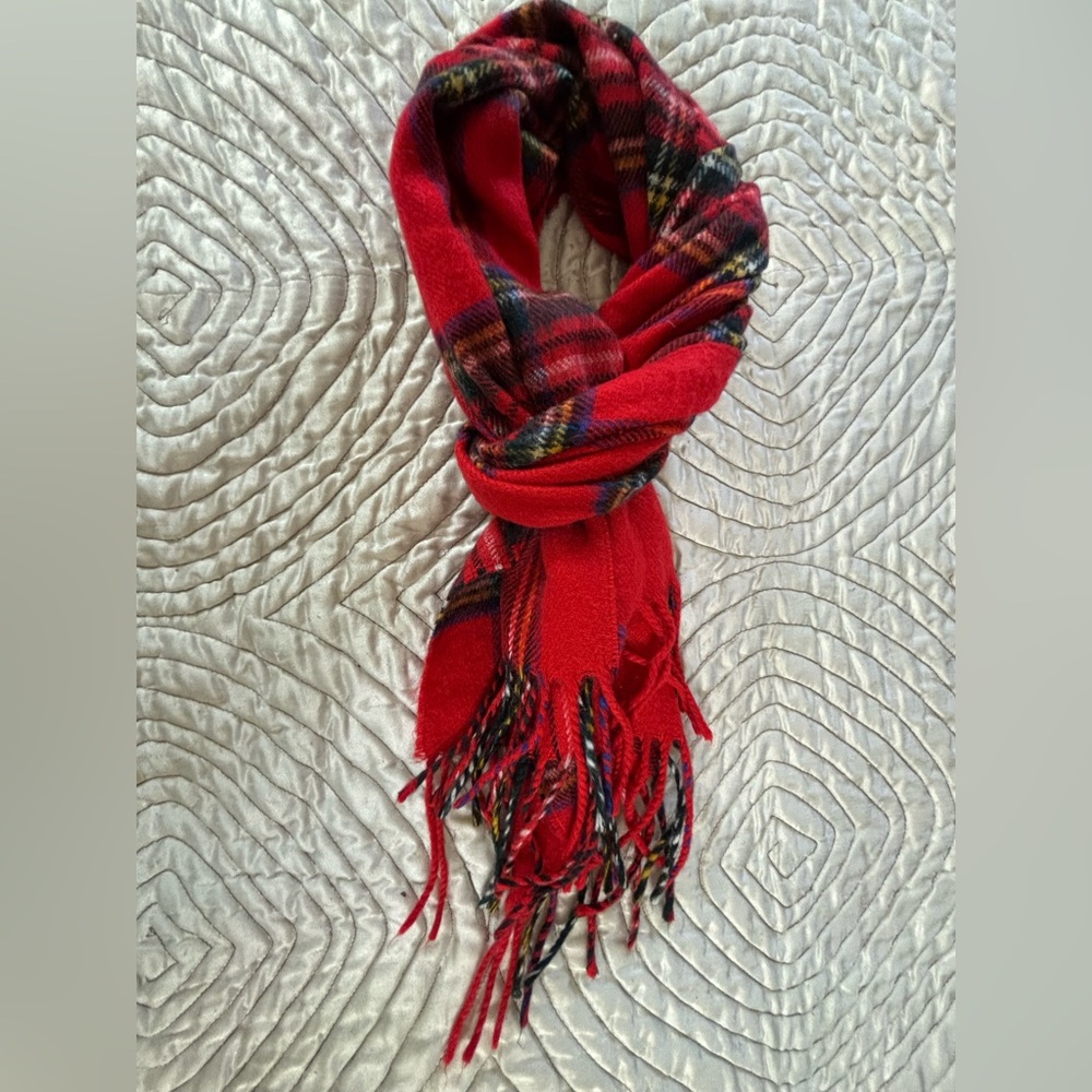 Christian Dior Monsieur Vintage Red Plaid Cashmaire Scarf Made in Japan - Picture 4 of 15